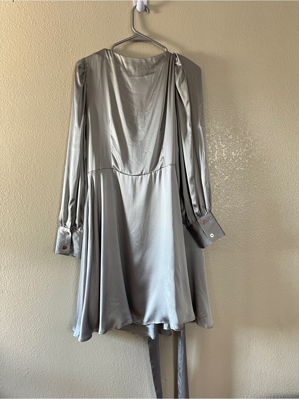 Ann Taylor silk Silver Satin Wrap Mini Dress - Picture 5 of 8